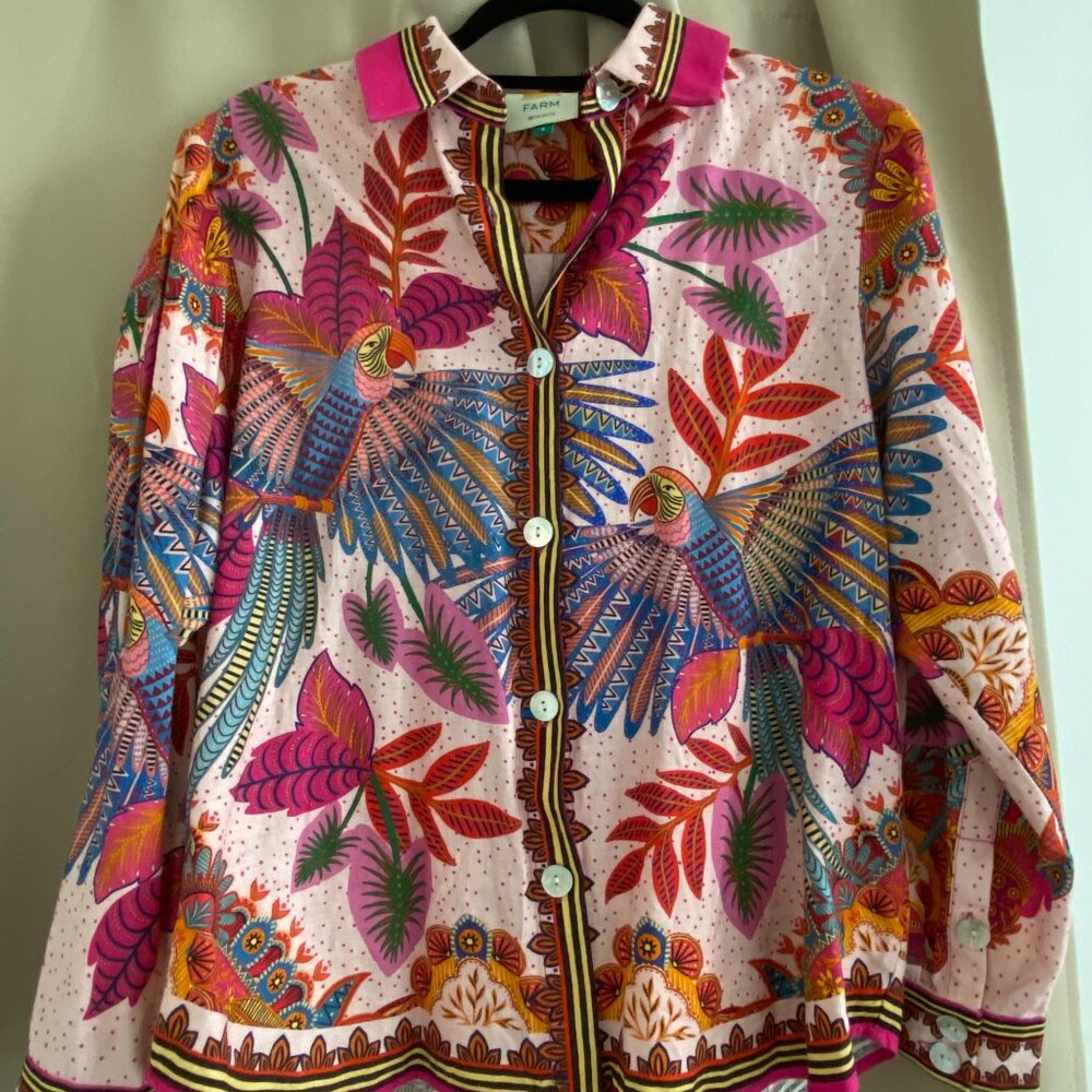 FARM Rio Macaw Scarf Button Front Shirt
